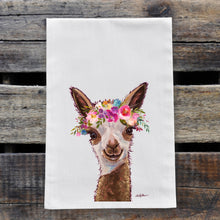 Load image into Gallery viewer, Alpaca Tea Towel 'Rosie', Bright Blooms Flower Crown, Spring Decor