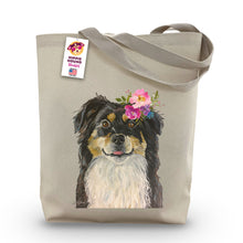 Load image into Gallery viewer, Border Collie Tote Bag, Bright Blooms Flower Crown, Spring Tote Bag