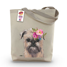 Load image into Gallery viewer, Brussels Griffon Tote Bag, Bright Blooms Flower Crown, Spring Tote Bag