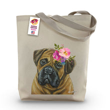 Load image into Gallery viewer, Bull Mastiff Tote Bag, Bright Blooms Flower Crown, Spring Tote Bag