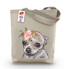 Load image into Gallery viewer, Chihuahua Tote Bag, Bright Blooms Flower Crown, Spring Tote Bag
