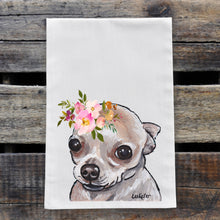 Load image into Gallery viewer, Chihuahua Tea Towel, Bright Blooms Flower Crown, Spring Decor