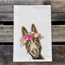 Load image into Gallery viewer, Donkey Tea Towel 'Raymond', Bright Blooms Flower Crown, Spring Decor