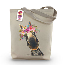 Load image into Gallery viewer, Donkey Tote Bag &#39;Snickers&#39;, Bright Blooms Flower Crown, Spring Tote Bag
