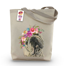 Load image into Gallery viewer, English Bull Tote Bag, Bright Blooms Flower Crown, Spring Tote Bag