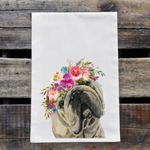 Load image into Gallery viewer, English Bull Tea Towel, Bright Blooms Flower Crown, Spring Decor