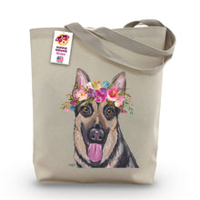Load image into Gallery viewer, German Shepherd Tote Bag, Bright Blooms Flower Crown, Spring Tote Bag