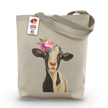 Load image into Gallery viewer, Goat Tote Bag 'Luna', Bright Blooms Flower Crown, Spring Tote Bag
