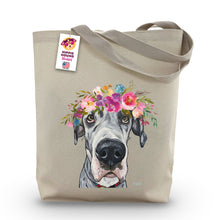 Load image into Gallery viewer, Great Dane Tote Bag, Bright Blooms Flower Crown, Spring Tote Bag