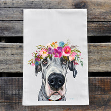 Load image into Gallery viewer, Great Dane Tea Towel, Bright Blooms Flower Crown, Spring Decor