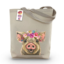 Load image into Gallery viewer, Pig Tote Bag 'Posey', Bright Blooms Flower Crown, Spring Tote Bag