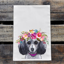 Load image into Gallery viewer, Poodle Tea Towel, Bright Blooms Flower Crown, Spring Decor