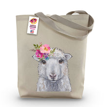 Load image into Gallery viewer, Sheep Tote Bag 'Stella', Bright Blooms Flower Crown, Spring Tote Bag