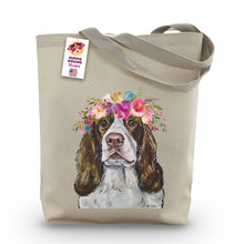 Load image into Gallery viewer, Springer Spaniel Tote Bag, Bright Blooms Flower Crown, Spring Tote Bag