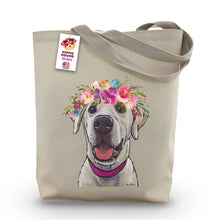 Load image into Gallery viewer, Yellow Lab Tote Bag, Bright Blooms Flower Crown, Spring Tote Bag