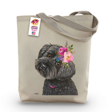 Load image into Gallery viewer, Yorkie Poo Tote Bag, Bright Blooms Flower Crown, Spring Tote Bag