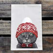 Load image into Gallery viewer, Christmas Cat Towel, Christmas Grey Cat Towel