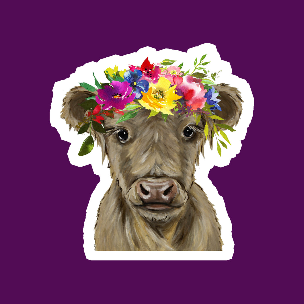 Summer Flower Crown Highland Calf Sticker, 4
