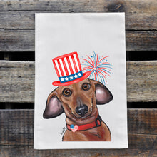 Load image into Gallery viewer, July 4th Dachshund Tea Towel, Cute Towel, Festive Kitchen Decor