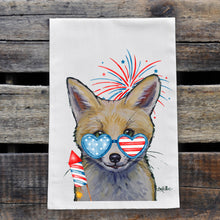 Load image into Gallery viewer, July 4th Fox Tea Towel, Cute Towel, Festive Kitchen Decor