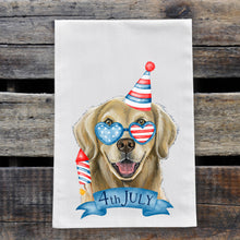 Load image into Gallery viewer, July 4th Golden Retriever Tea Towel, Cute Towel, Festive Kitchen Decor