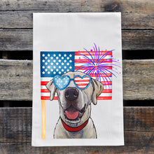 Load image into Gallery viewer, July 4th Yellow Lab Tea Towel, Cute Towel, Festive Kitchen Decor
