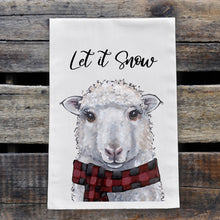 Load image into Gallery viewer, Winter Sheep Tea Towel, &#39;Let it Snow&#39;
