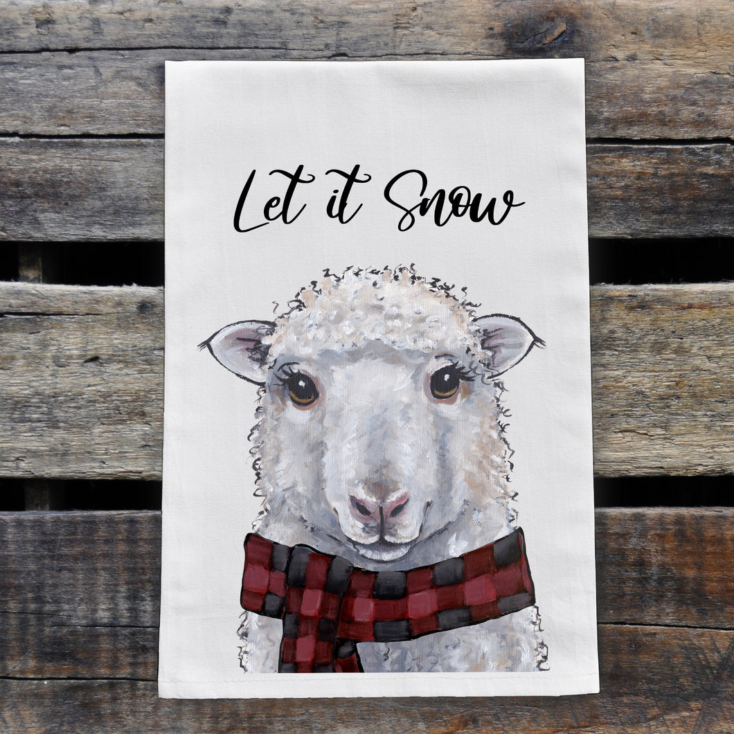 Winter Sheep Tea Towel, 'Let it Snow'
