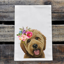 Load image into Gallery viewer, Doodle Tea Towel, Bright Blooms Flower Crown, Spring Decor
