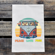 Load image into Gallery viewer, Pig Tea Towel, 'Peace Love Pigs', Flour Sack Farmhouse Kitchen Decor