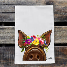 Load image into Gallery viewer, Pig Towel 'Elmer' Summer Flowers, Farmhouse Kitchen Decor
