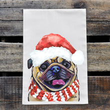 Load image into Gallery viewer, Christmas Dog Towel 'Pug', Holiday Dog Towel