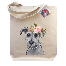 Load image into Gallery viewer, Schnauzer Tote Bag, Bright Blooms Flower Crown , Spring Tote Bag
