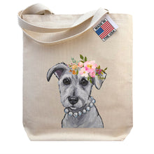 Load image into Gallery viewer, Schnauzer Tote Bag, Bright Blooms Flower Crown , Spring Tote Bag