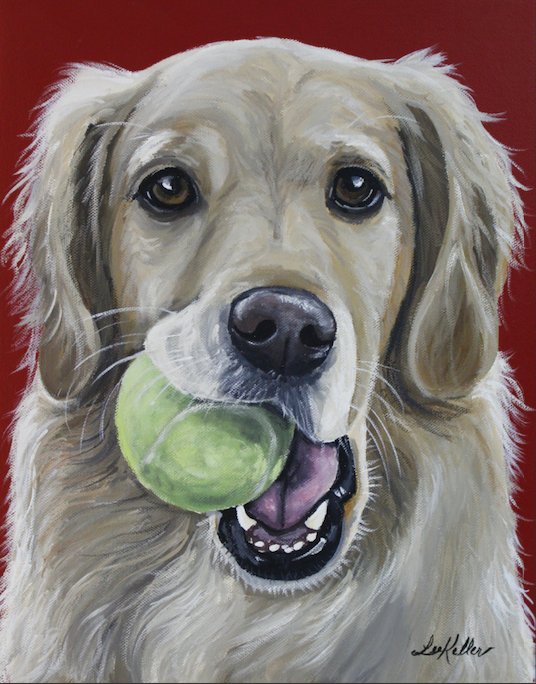 Dog Art Print, 'Sophie' Golden Retriever with Ball Fine Art Print