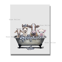 Load image into Gallery viewer, Farm Animal Art, 'Farm Animal in Bathtub', Farm Animal Print