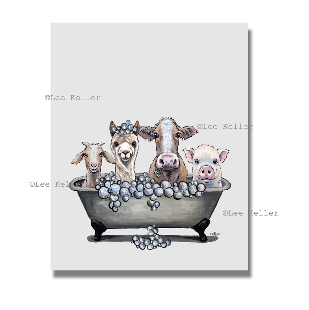 Farm Animal Art, 'Farm Animal in Bathtub', Farm Animal Print