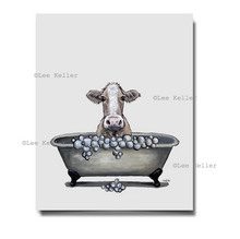 Load image into Gallery viewer, Cow Art, 'Maizy in Bathtub' Cow Print