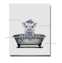 Load image into Gallery viewer, Pig Art, 'Bathtub Delbert' Pig Print