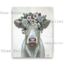Load image into Gallery viewer, Cow art print 'Milkshake’ Pastel Boho Flower Art Print
