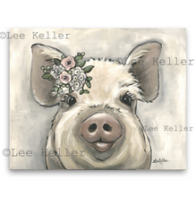 Load image into Gallery viewer, Pig Art, &#39;Lilly&#39; Pastel Boho Flower Pig Print
