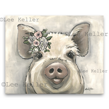 Load image into Gallery viewer, Pig Art, 'Lilly' Pastel Boho Flower Pig Print