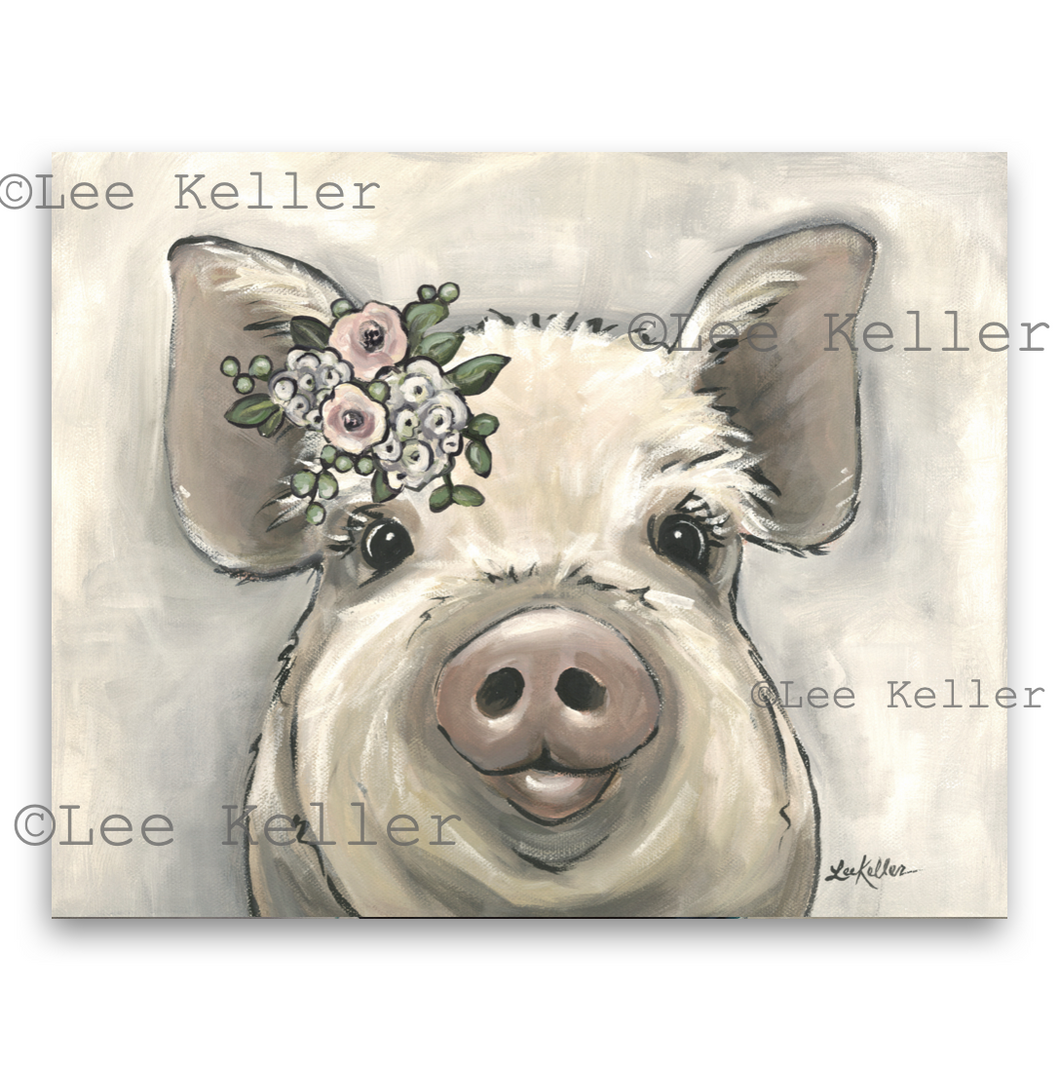 Pig Art, 'Lilly' Pastel Boho Flower Pig Print