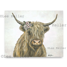 Load image into Gallery viewer, Highland Cow Art, 'Fern' Pastel Boho Flower Highland Cow Print