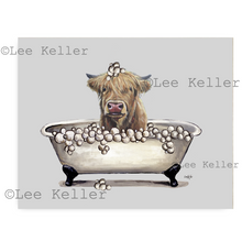 Load image into Gallery viewer, Bathroom Cow Art Print, Highland Cow in Tub Fine Art Print