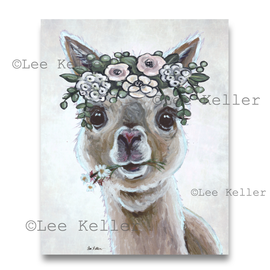 Alpaca Art, 'Holly' Pastel Boho Flower Alpaca Print