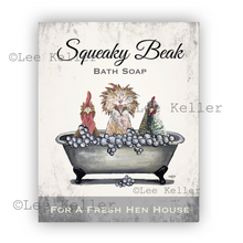 Load image into Gallery viewer, Chicken Bathroom Art, 'Squeaky Beak Chicken in Bathtub' Chicken Art Print