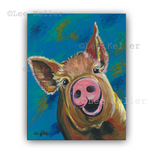 Load image into Gallery viewer, Pig Art, 'Wilbur on Blue and Green' Pig Print
