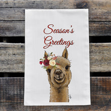 Load image into Gallery viewer, Alpaca Christmas Towel, 'Shenanigan', Season's Greetings Holiday Towel