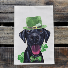 Load image into Gallery viewer, Dog St Patrick&#39;s Day Towel &#39;Black Lab&#39;, St Patrick Decor

